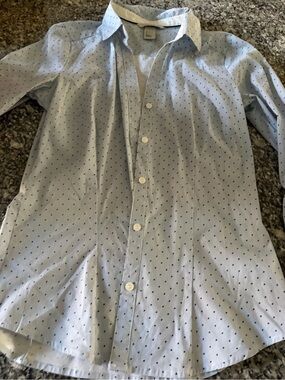 H&M White Shirt with Navy Stripe and Navy Polka Dots
